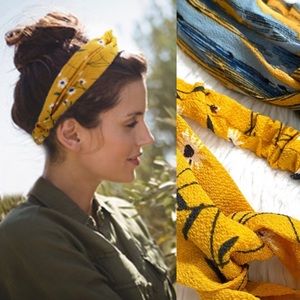 Set of 2 Twist Front Yellow & Blue Floral Headbands boho hairbands